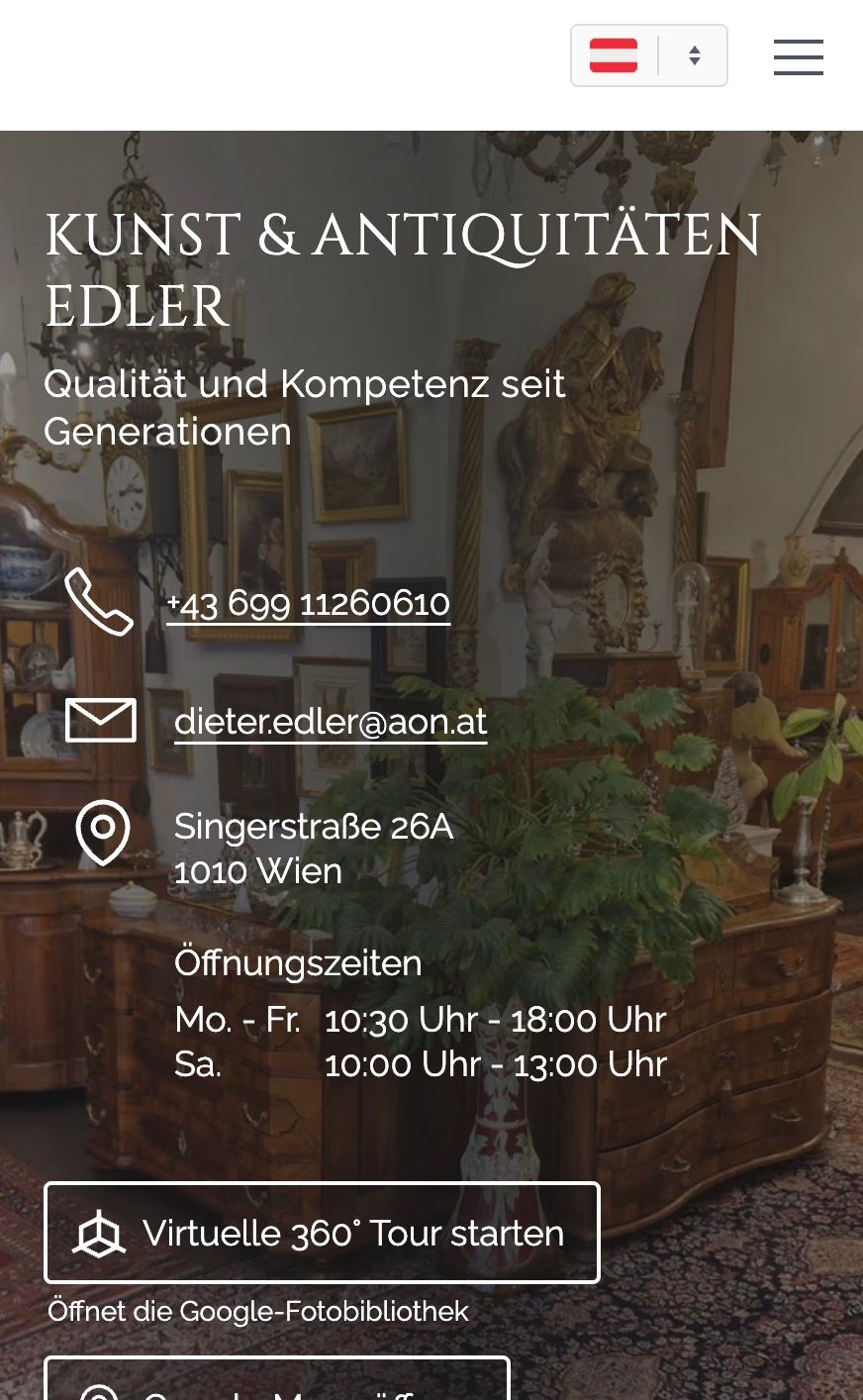 Screenshot von www.antiquitaeten-edler.at, sauber umgesetzt und optimiert für Suchmaschinen