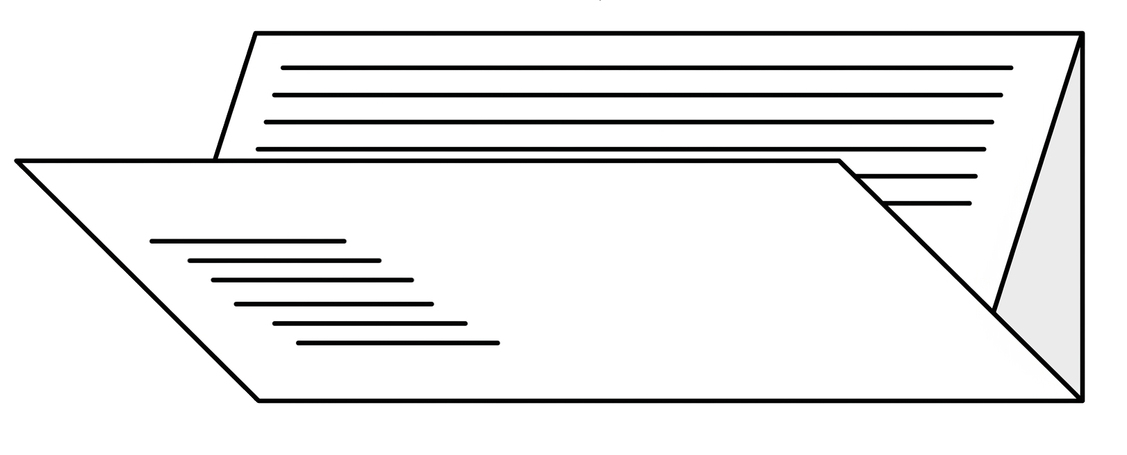Eine Skizze von einem Papier, welches im Wickelfalz gefalten wurde
