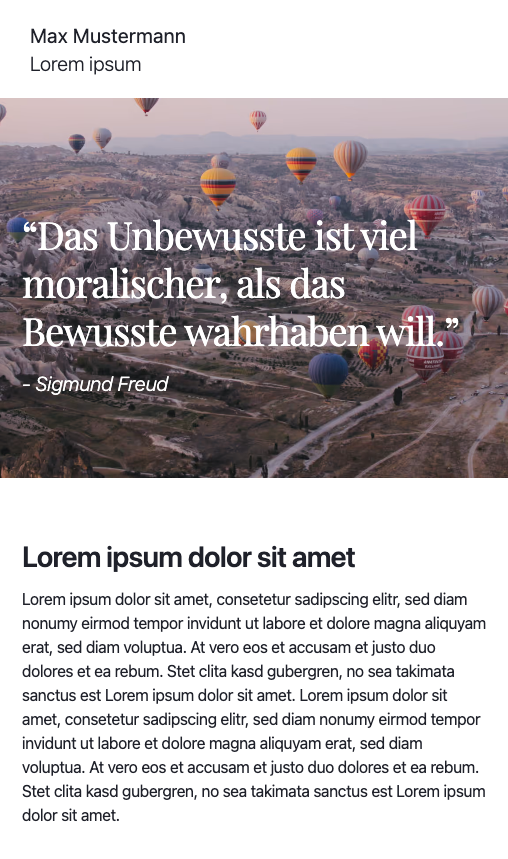 Ein Screenshot von der Startseite von der ersten Demo Webseite Martina Mustermann