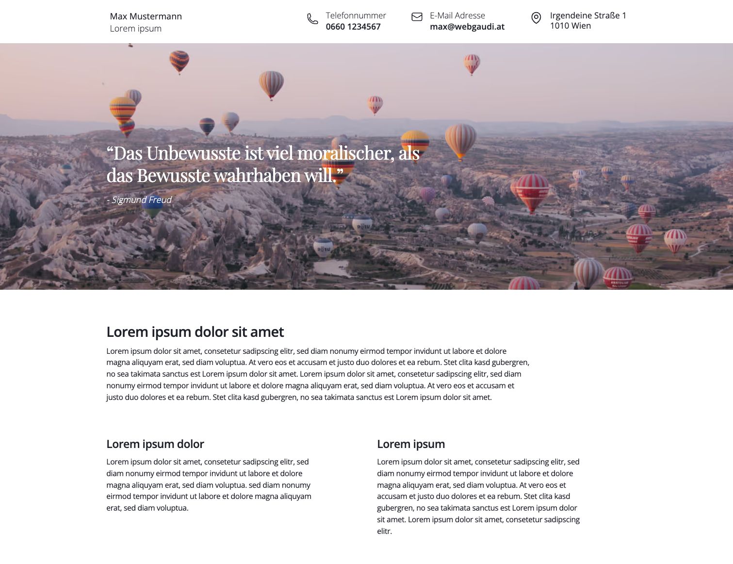 Screenshot von der Vorlage 3 webgaudi.at/demo3