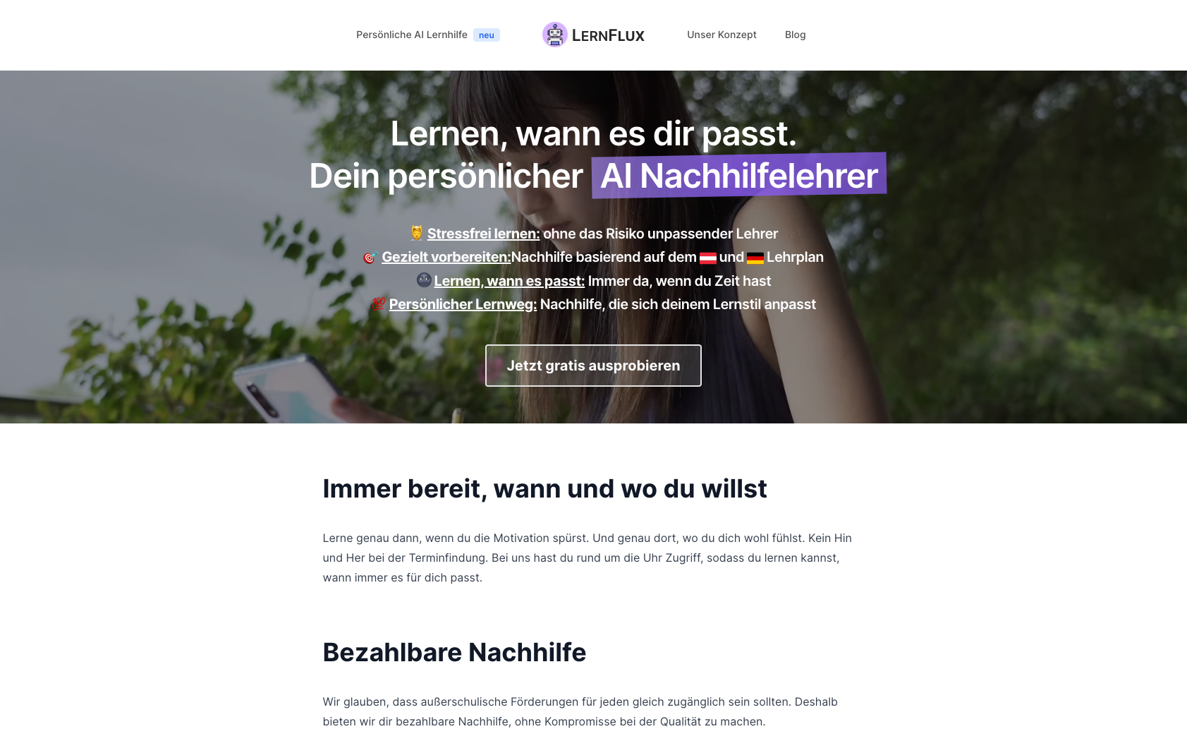 Screenshot von der Website www.lernflux.com