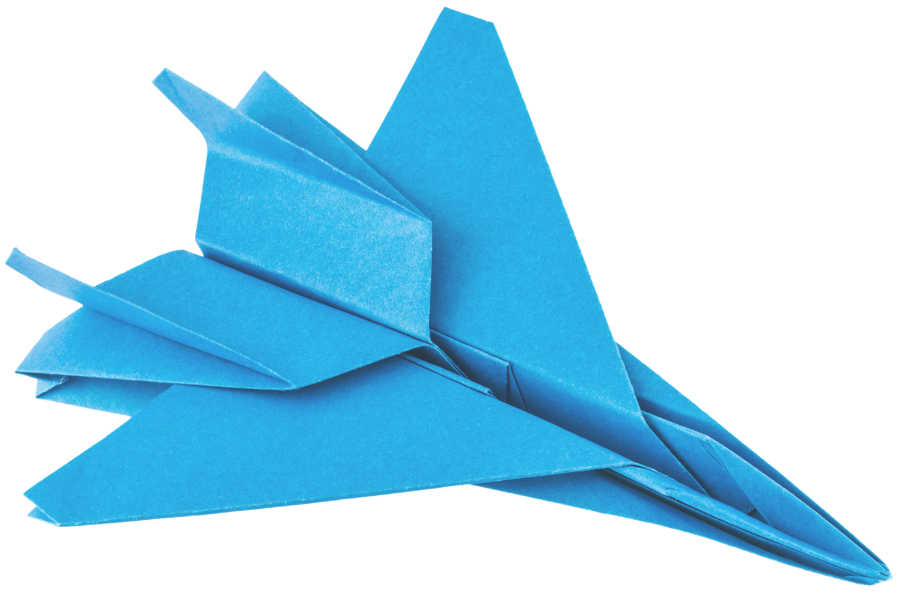 Ein Papierflieger in blau