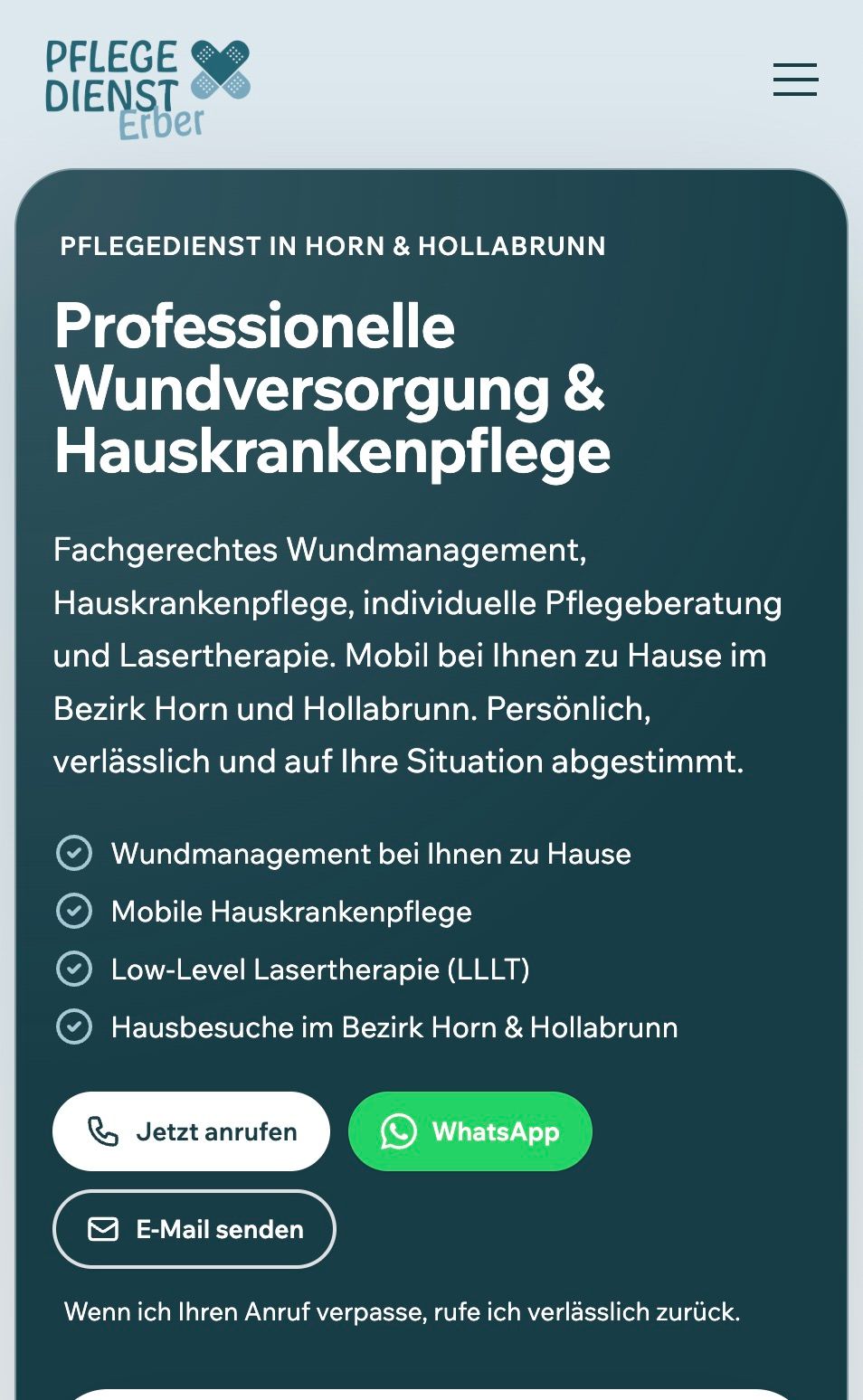 Screenshot der von webgaudi erstellten Website von Pflegedienst Erber, mobile Hauskrankenpflege in Eggenburg
