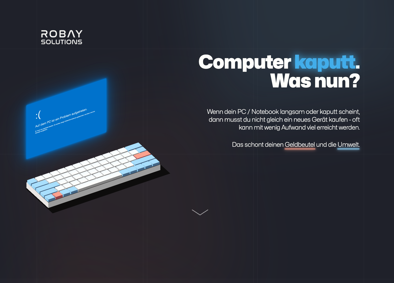 Ein Screenshot von der Startseite der Website www.robay-solutions.at