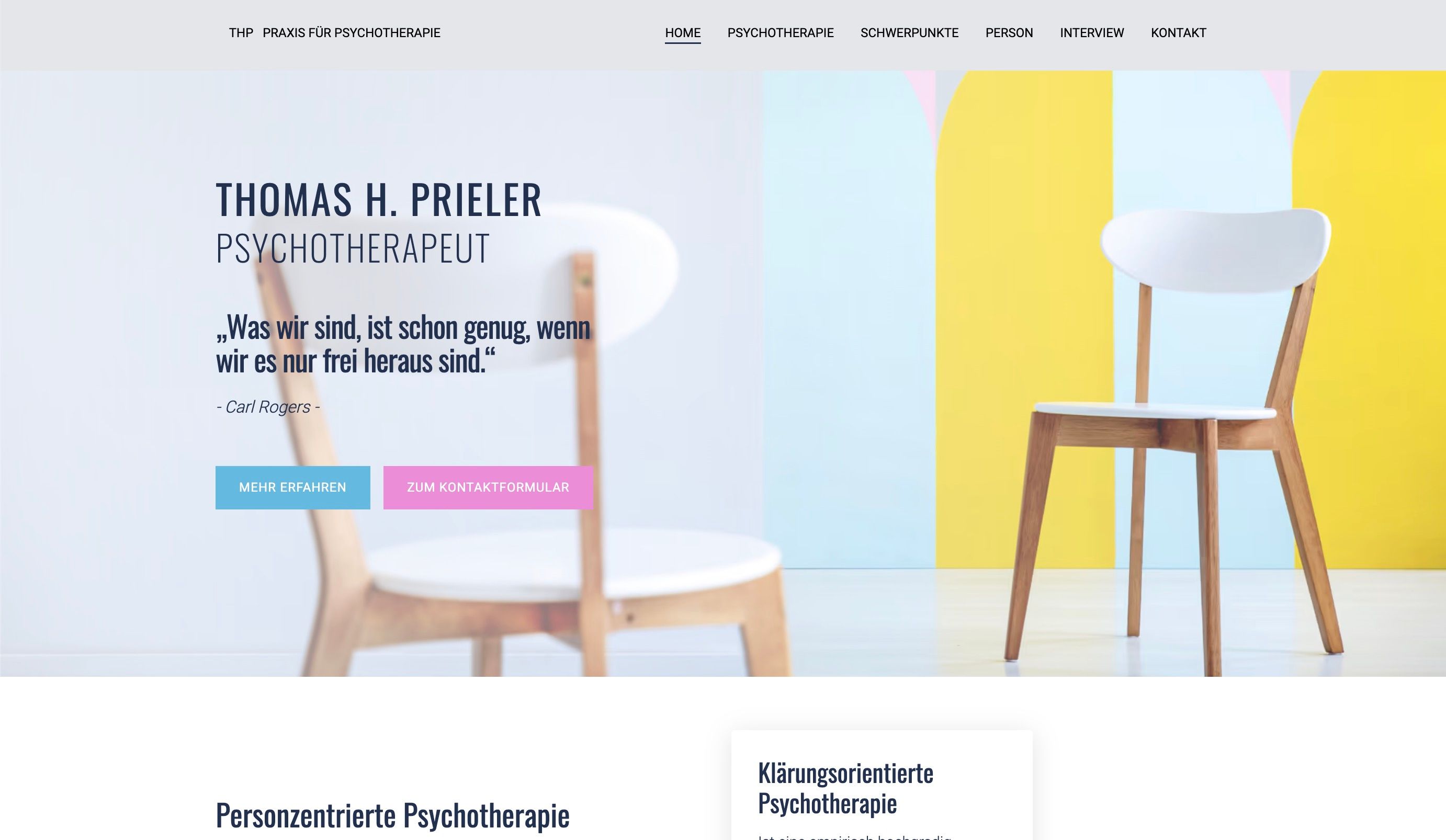 Screenshot von der Website www.thp-psychotherapie.at