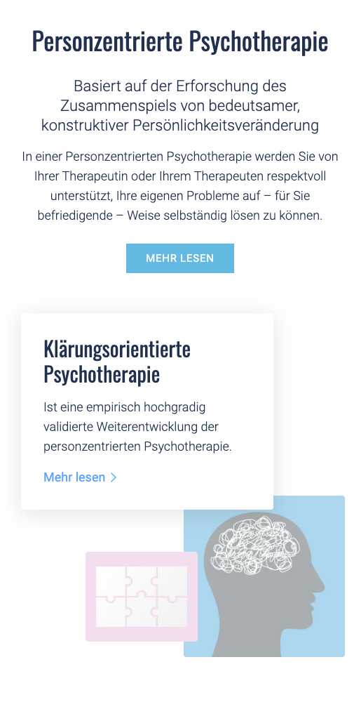 Ein Screenshot vom Bereich 'Psychotherapie' von der Website www.thp-psychotherapie.at