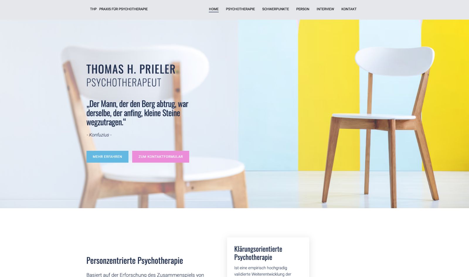 Screenshot von der Website www.thp-psychotherapie.at