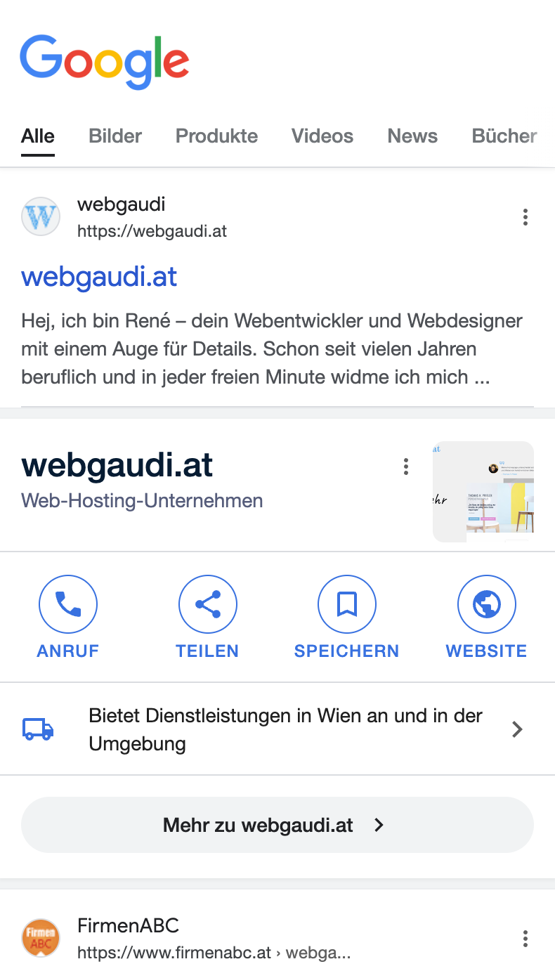 Screenshot von der Google Treffer Vorschau