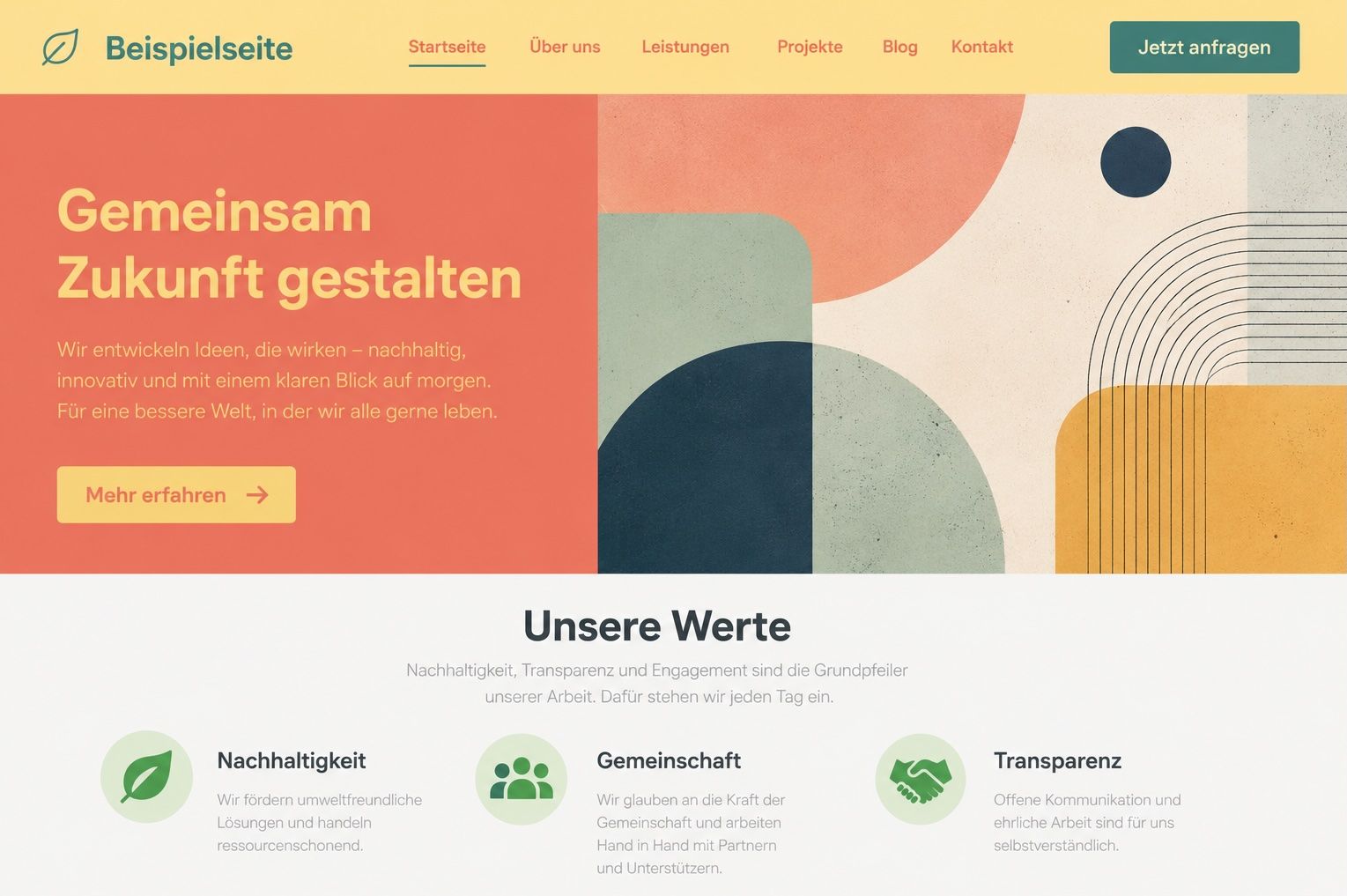 Beispiel-Website mit zu schwachem Kontrast, helle Schrift auf hellem Hintergrund ist schwer lesbar