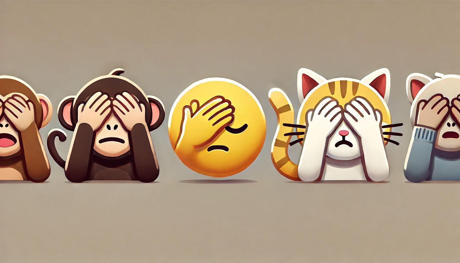 Ein Bild von mehreren verschiedenen Emojis mit den Händen vor den Augen