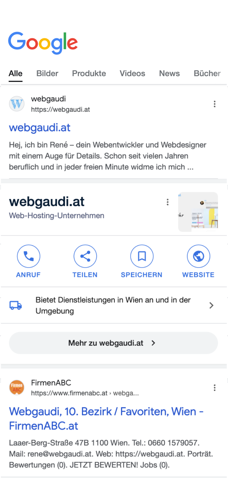 Screenshot von der Google Treffer Vorschau