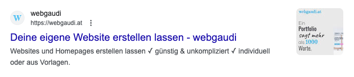 Screenshot  Ergebnis in Google Suche - Webseite erstellen - webgaudi.at