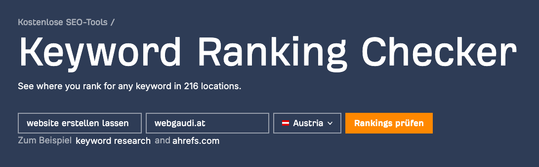 Screenshot Analyse ahrefs.com Keyword Rank Checker - Website erstellen lassen - webgaudi.at