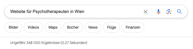 Screenshot Google Suche für Website für Psychotherapeuten in Wien