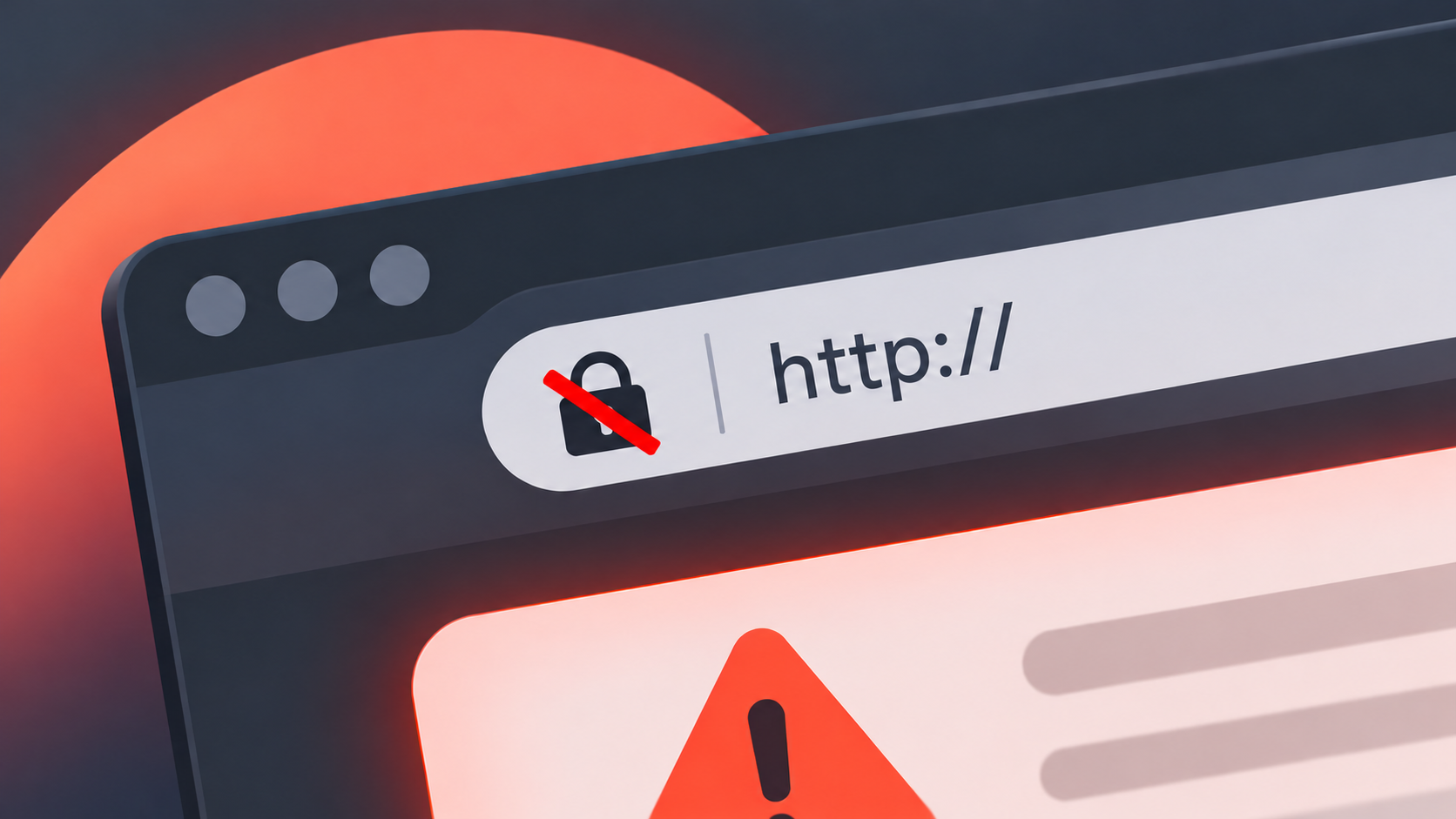 Browser-Adresszeile mit http:// und durchgestrichenem Schloss, darunter eine Warnung vor einer unsicheren Verbindung